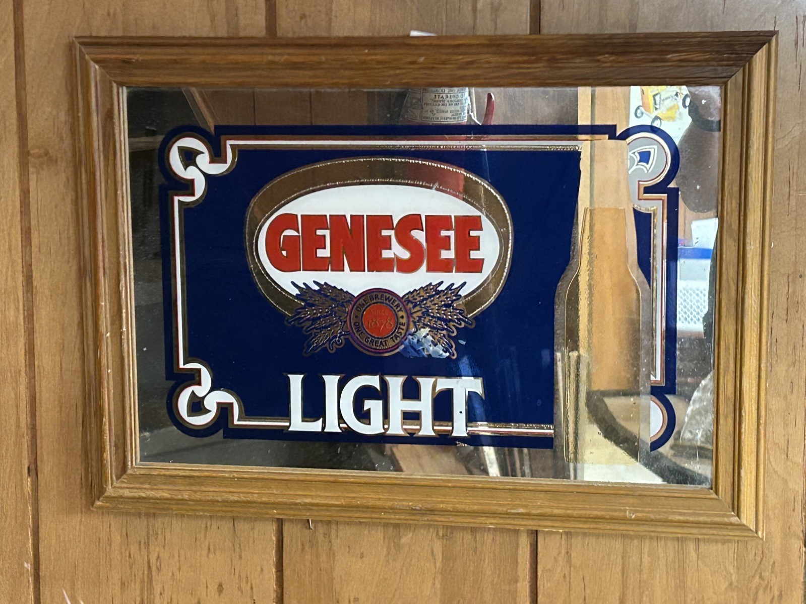 Vintage Genesee Light Beer Wood Framed Mirror Sign (17