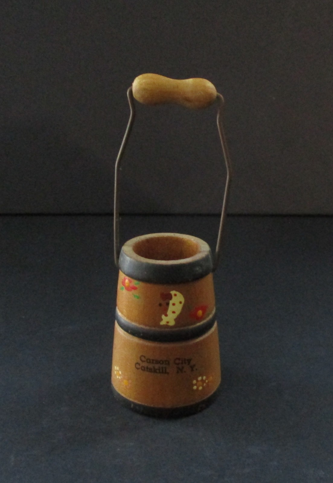 Vintage Souvenir Wooden Bucket Pail & Handle Carson City Catskill New York