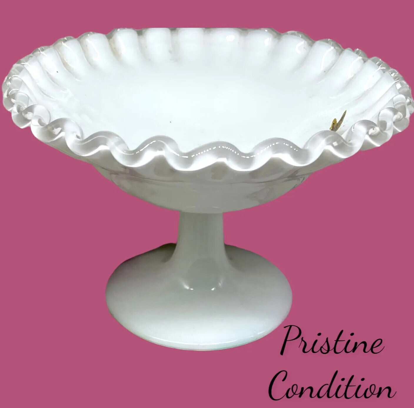 Fenton White Milk Glass Pedestal Candy Nut Dish Ruffled Edges Silvercrest #3851