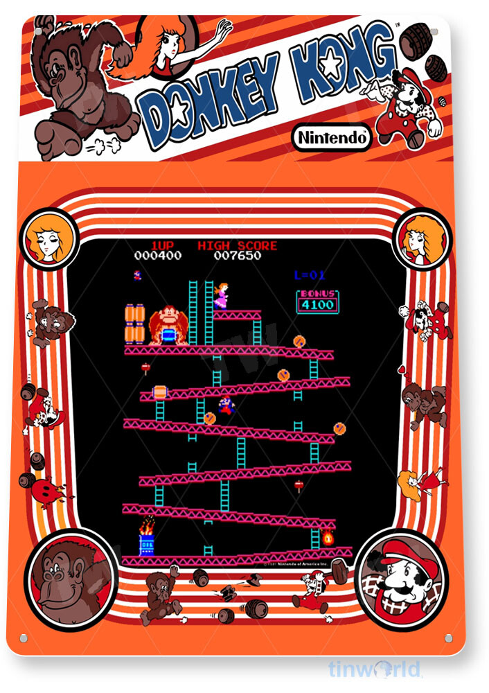 TIN SIGN Donkey Kong Arcade, 80\'s, Retro, Console, Marquee, Game Room Decor A329