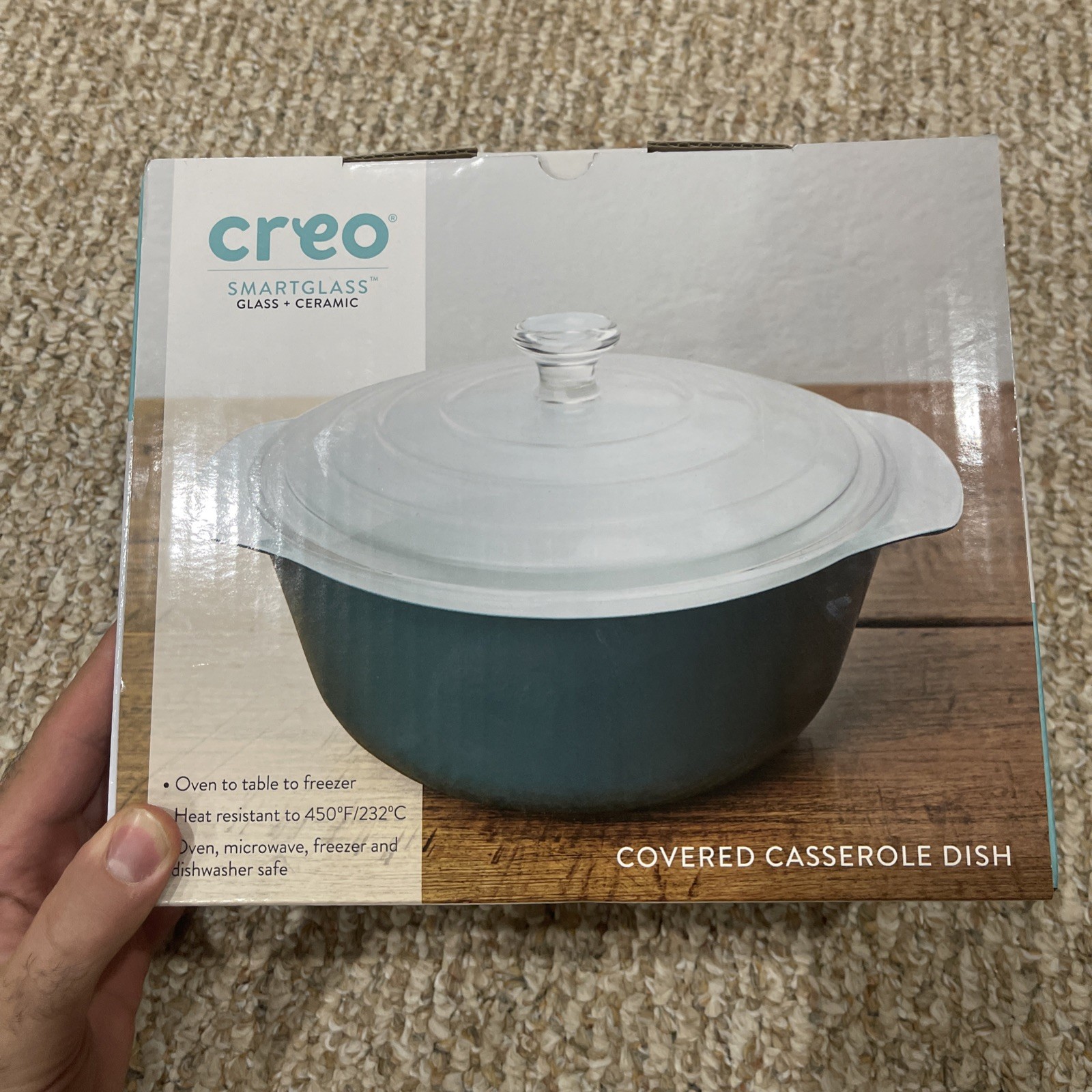 Creo Smart Glass+Ceramic Covered Casserole Dish New. 2.11 Qt, 2 L. Oven Safe