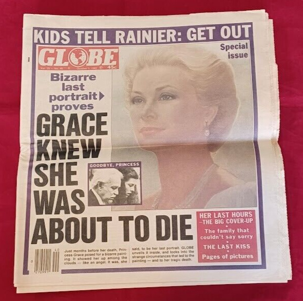 Princess Grace Kelly of Monaco - RARE Globe Newspaper - 1982