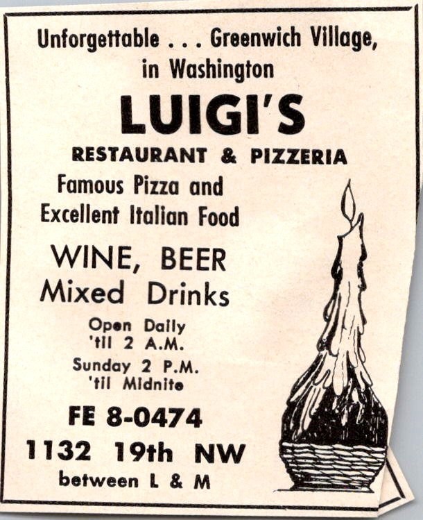Luigi\'s Restaurant & Pizzeria 1132 19th NW 1967 Washington DC Ad TAK3-S80