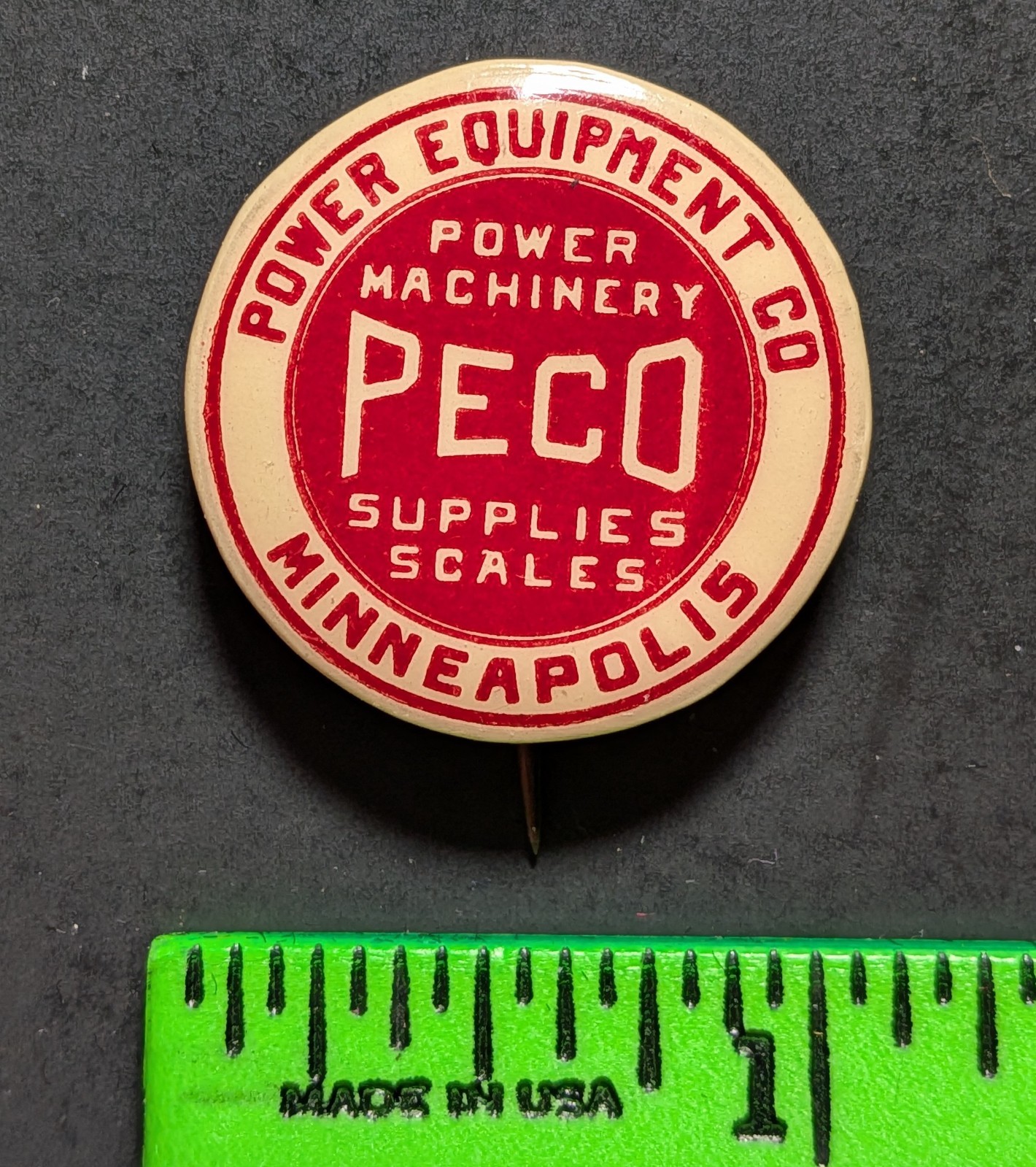 Vintage PECO Power Machinery Scales Minnesota Pinback Pin