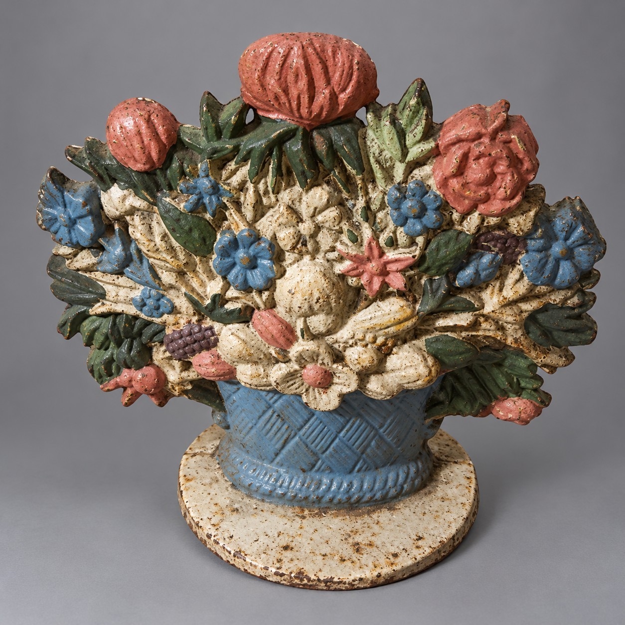 Vintage Cast Iron Flower Basket Door Stop Cottage- Farmhouse Mid-Century
