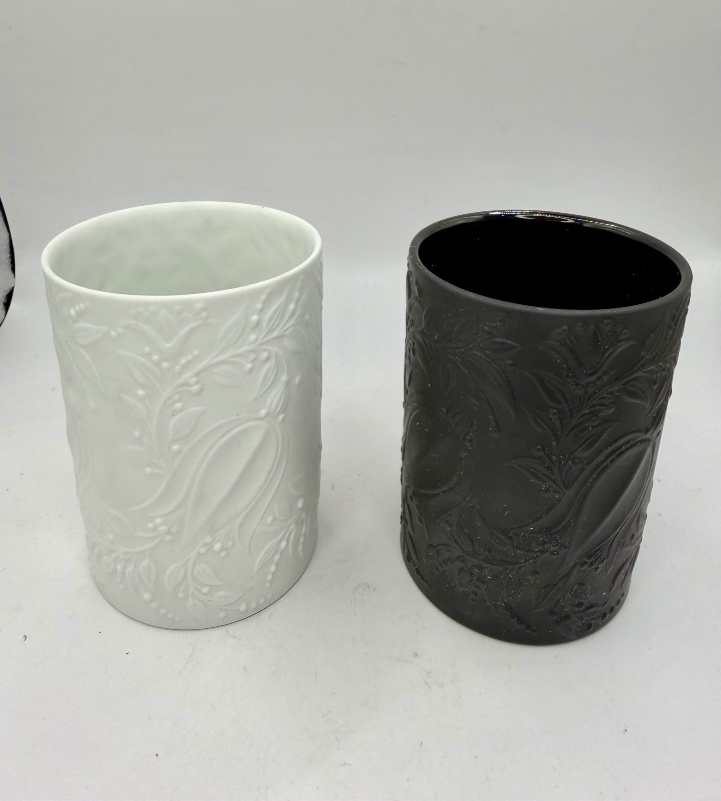 ROSENTHAL Bjorn Wiinblad 1960s Black White (2) Matte Porcelain Vase Cup Tulip