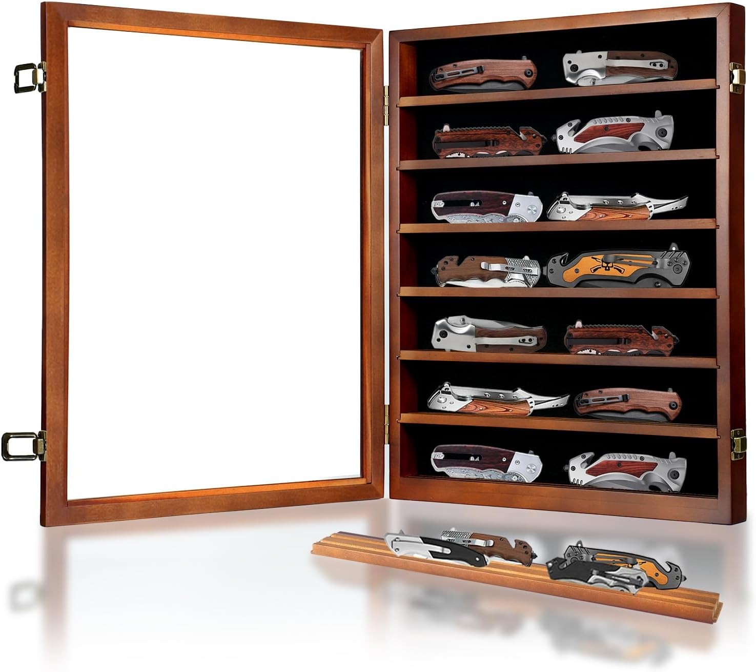 Knife Display Case Cabinet 14+ Wood Walnut Pocket Knives Holder Wall Shadow Box
