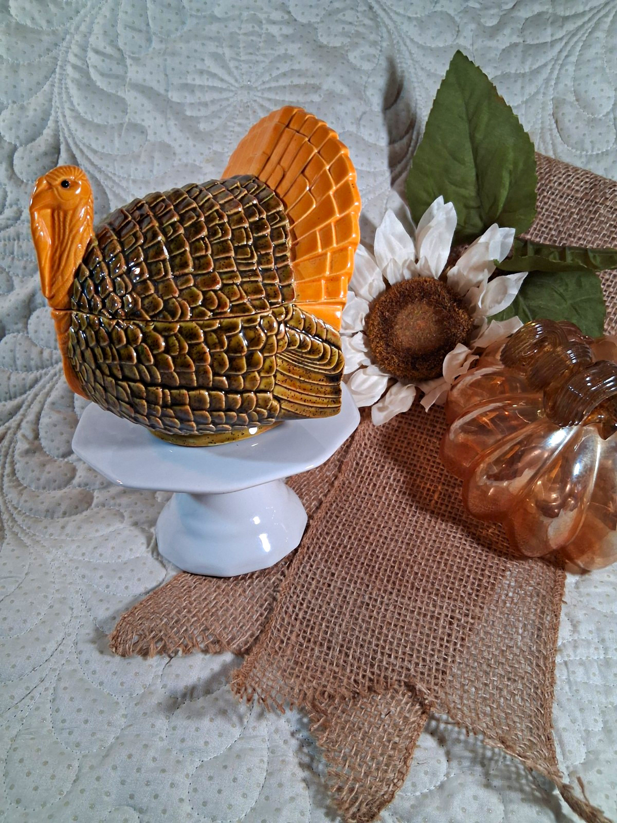Turkey Shaped Ceramic & Porcelain Glazed Tureen w/ Lid, Brown/Orange Handmade Turkey Shaped Ceramic & Porcelain Glazed Tureen w/ Lid, Brown/Orange Handmade