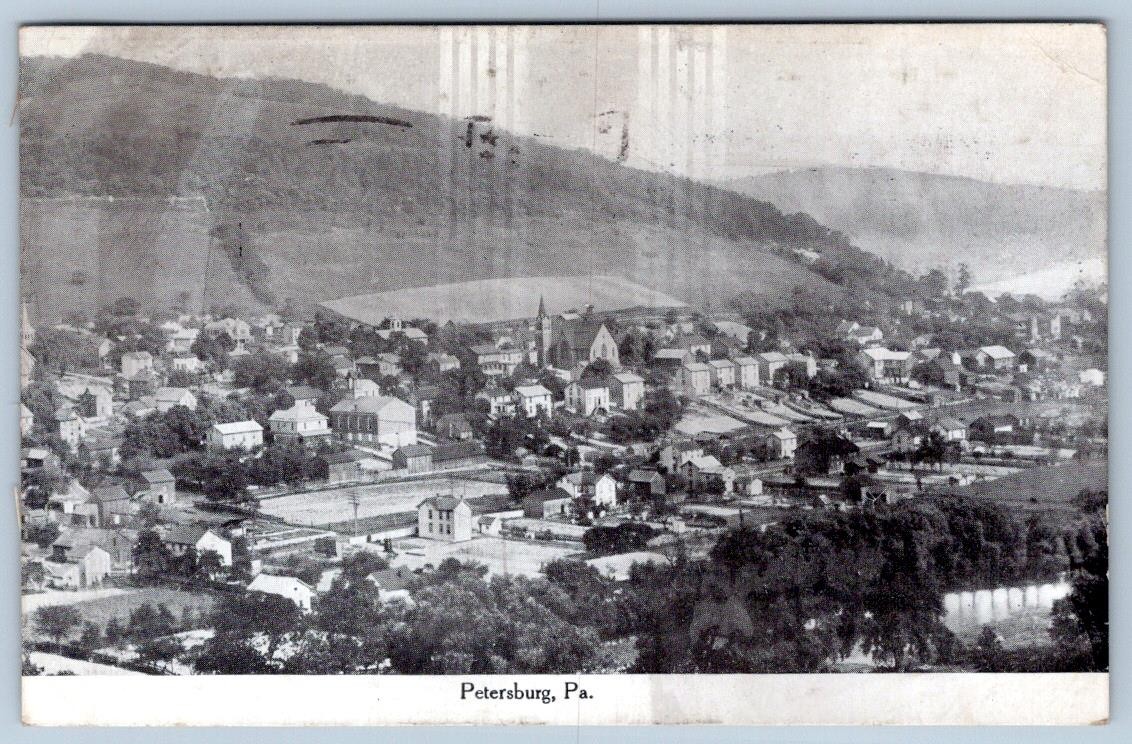 1912 AERIAL BIRD\'S EYE VIEW of PETERSBURG PENNSYLVANIA PA ANTIQUE POSTCARD