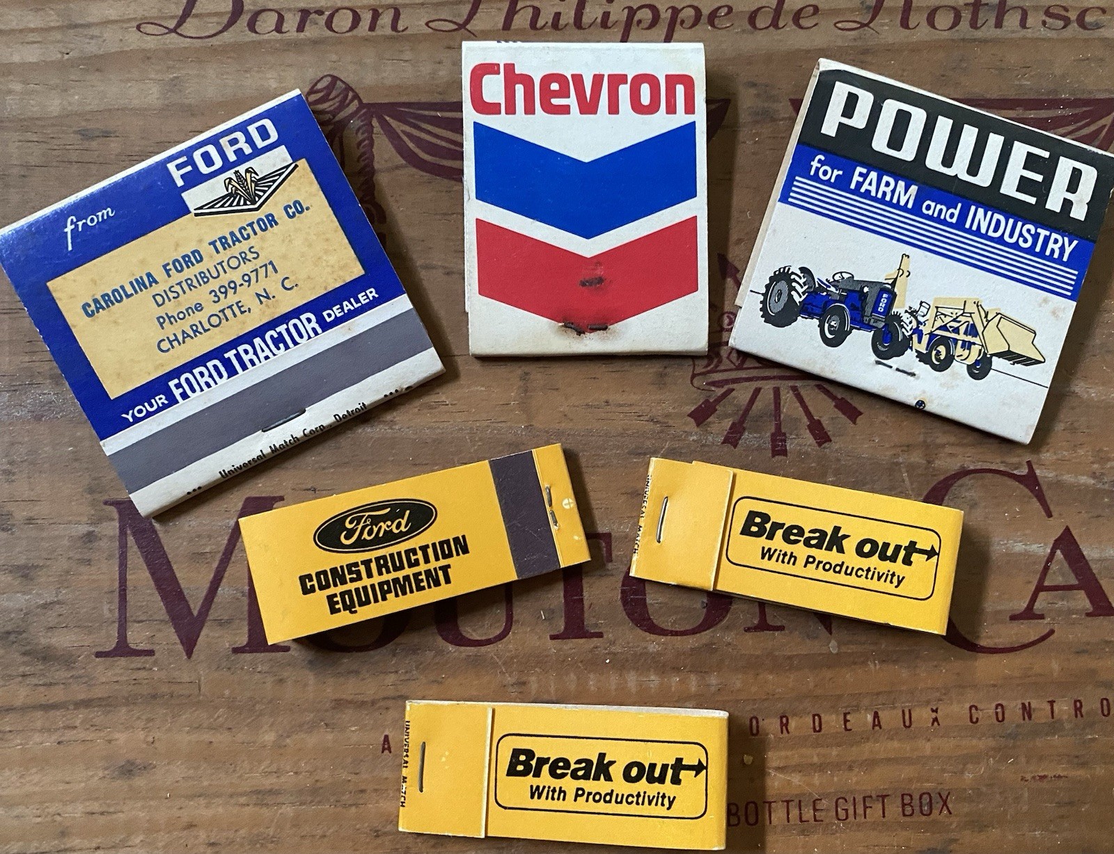 Vintage 6 UNUSED Matches CHEVRON, Ford CONSTRUCTION, Ford TRACTOR Charlotte, NC
