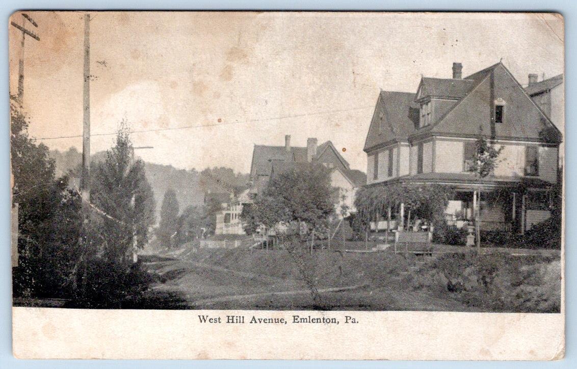 1907 EMLENTON PENNSYLVANIA*PA*WEST HILL AVENUE*HOUSES*ANTIQUE POSTCARD