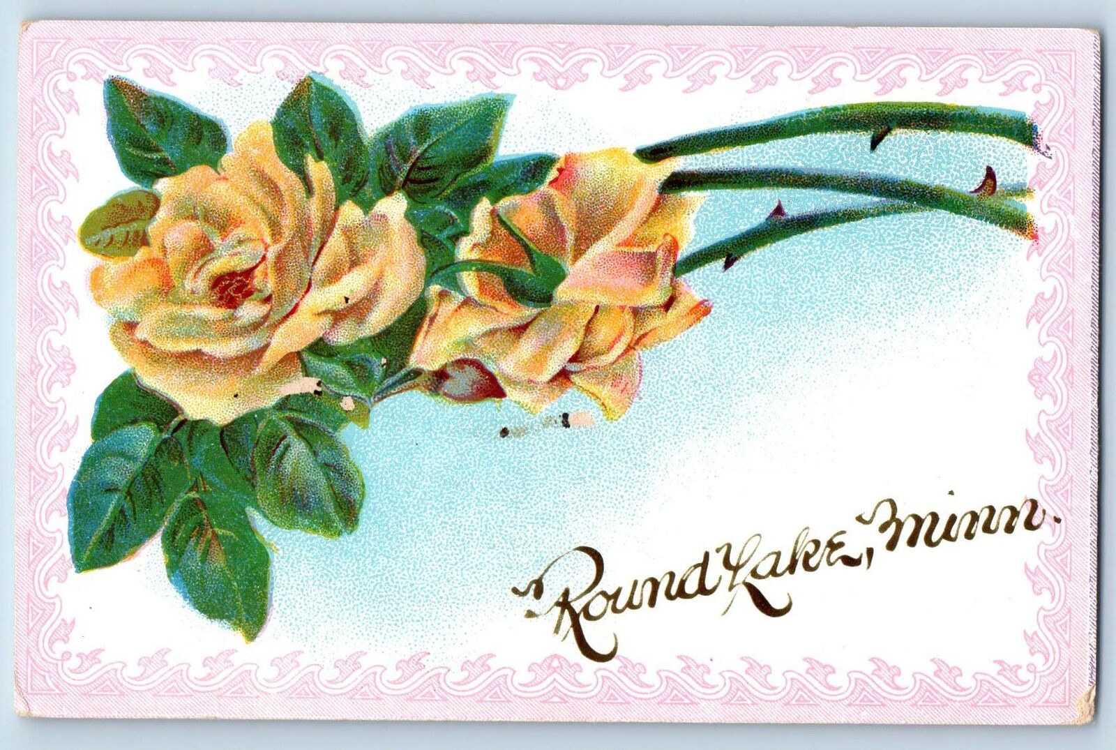 c1950's Round Lake Flower Design Roses Minnesota Correspondence Vintage Postcard