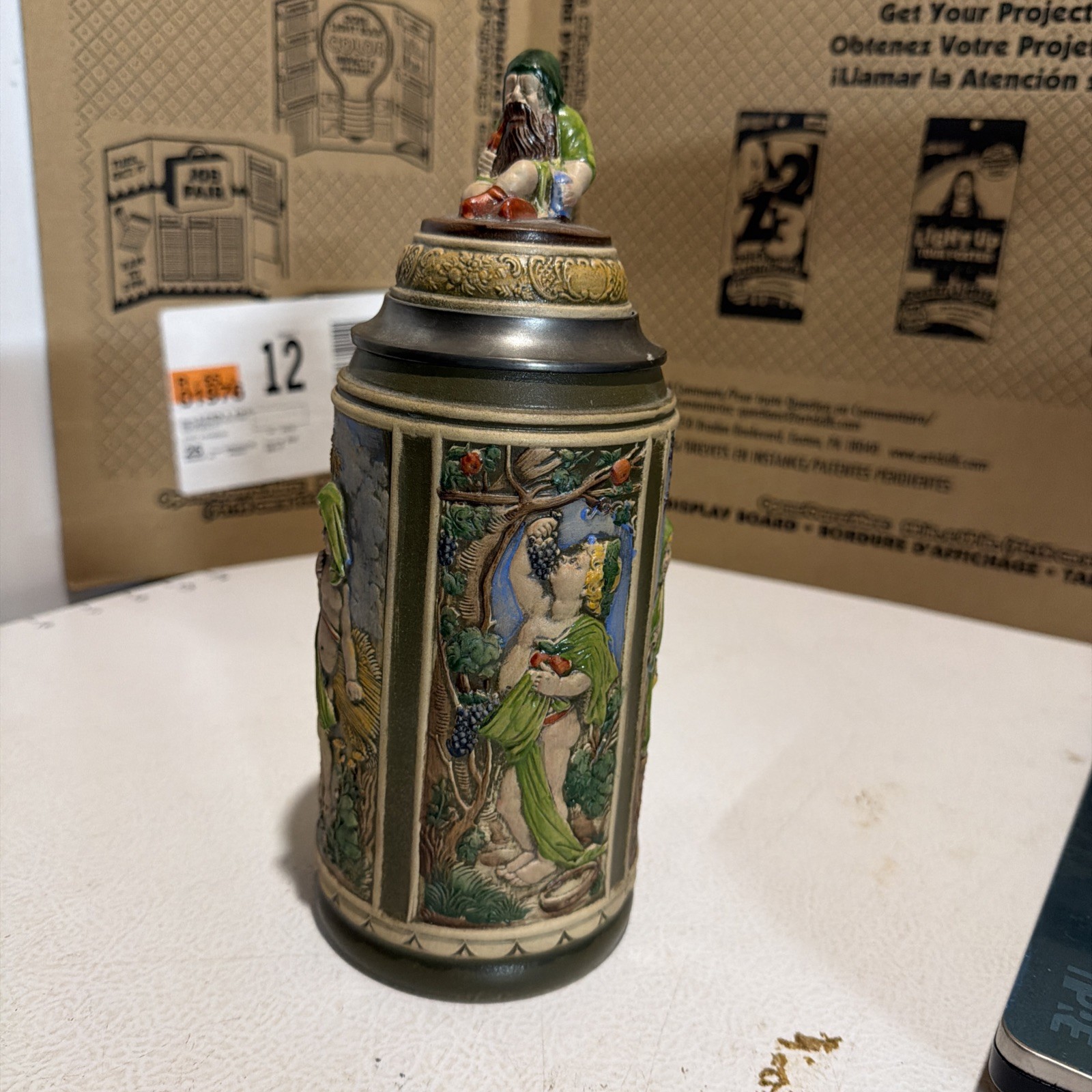 Vtg GERZ West Germany Green Ceramic Knome Lidded Beer Stein Tankard 10