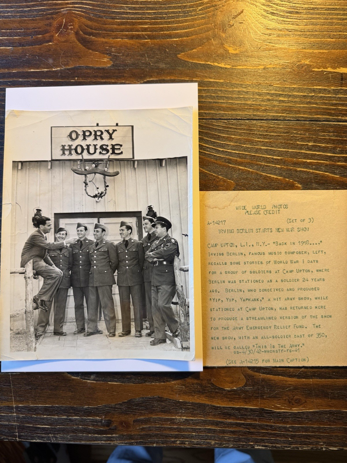 Vintage 1942 WWII Press Photo Irving Berlin Camp Upton NY This Is The Army Snipe