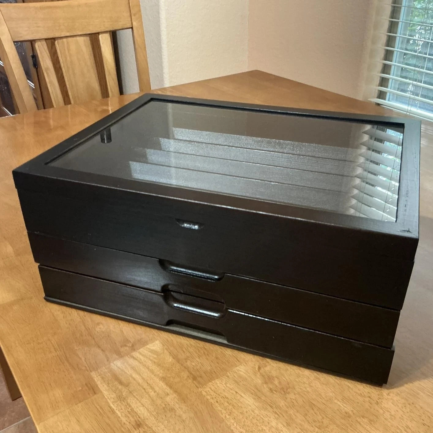 Knife Display Case 43+ Wood Black EDC Pocket Knives Watch Organizer Storage Box