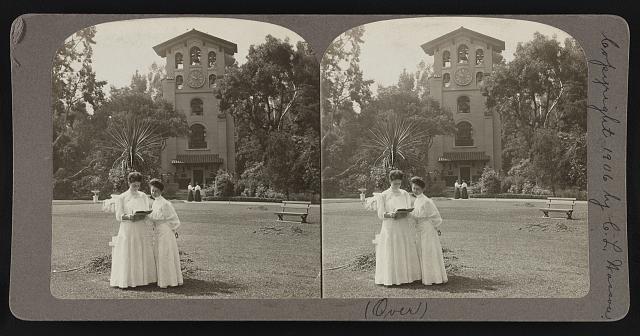 the beautiful bell tower on campus of Mills College, Oakland, Cali- Old Photo
