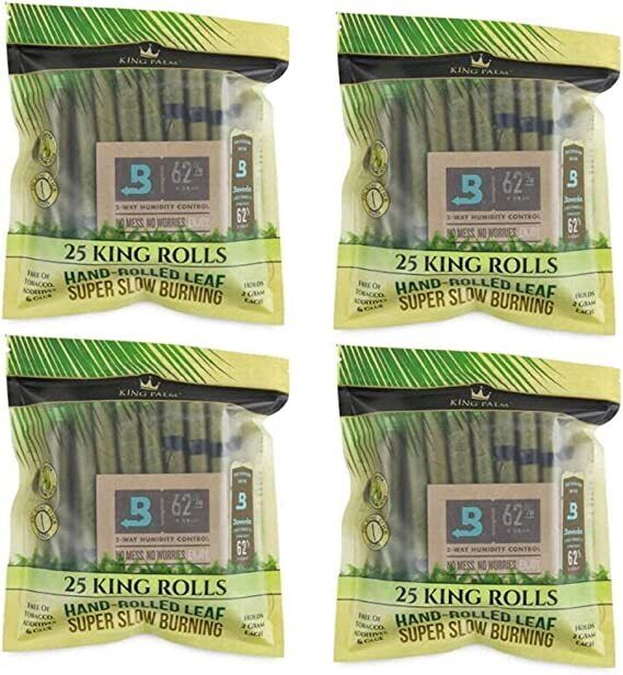 King Palm | King | Natural | Prerolled Palm Leafs | 4 Packs of 25 Each =100Rolls
