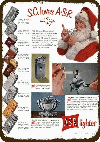 1949 ASR LIGHTER Vintage Look DECORATIVE METAL SIGN - SANTA CLAUS SMOKES CIGARET 1949 ASR LIGHTER Vintage Look DECORATIVE METAL SIGN - SANTA CLAUS SMOKES CIGARET