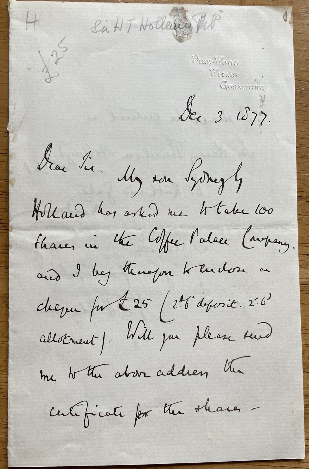 19th Century British Secretary of State Colonies Sir Henry T. Holland Autograph