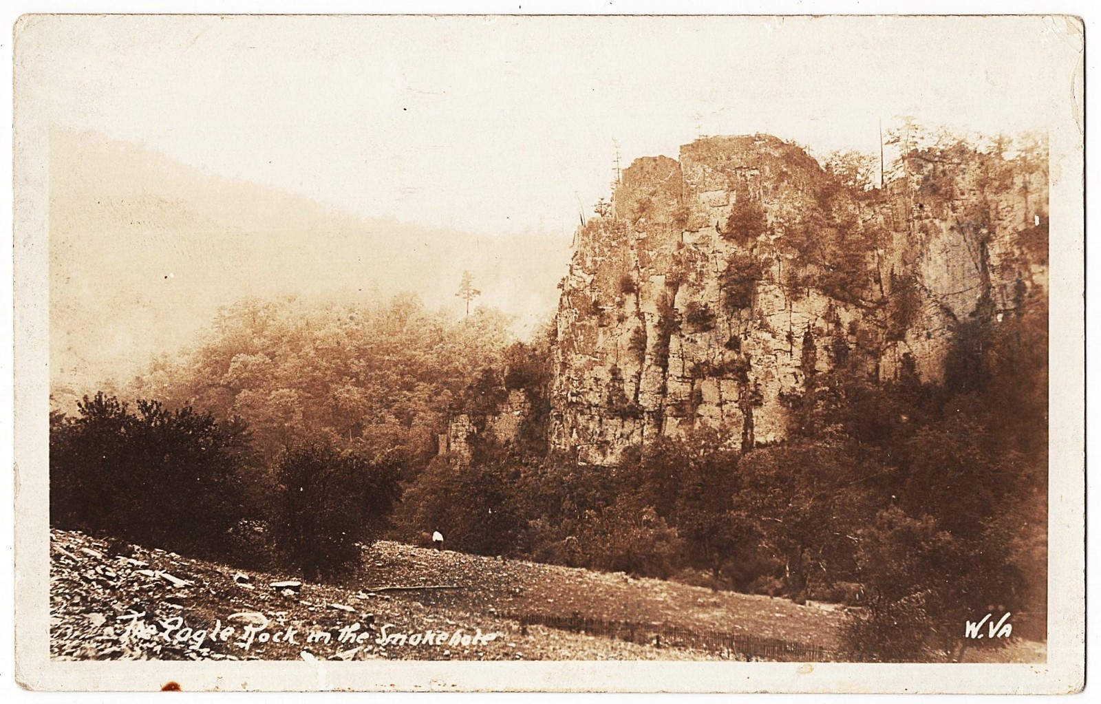 real photo Smoke Hole Canyon WV Pendleton County - The Eagle Rock 1930s pc RPPC