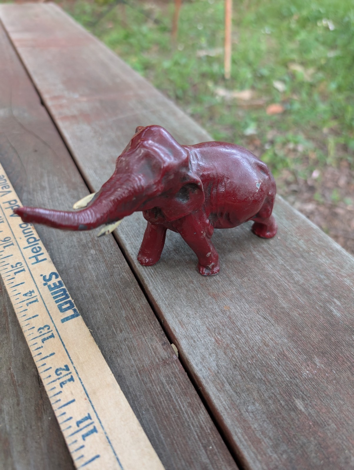 Antique Cast Iron Elephant Figurine 7.5 Inches long Original Paint With Tusks