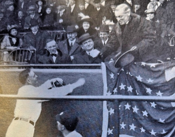 1913 Vintage Magazine Illustration President Woodrow Wilson Throwing Baseball