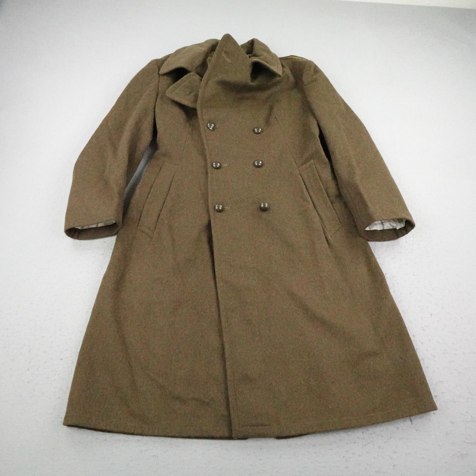Vintage French Army Coat size 42 Brown Wool Double Breasted Trench Coat 40s 50s