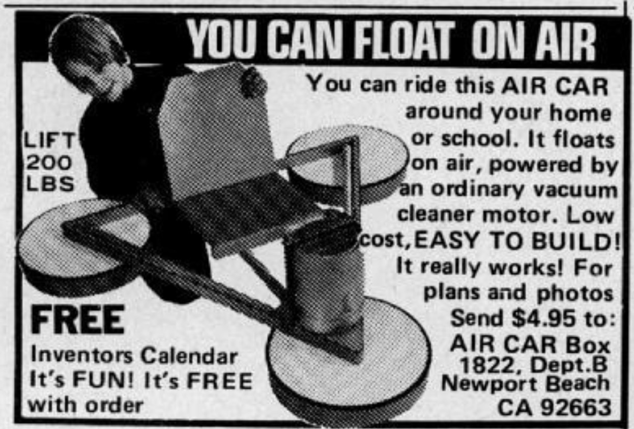 1970s HOVERCRAFT PLANS You Can FLOAT in AIR Vintage Boy’s Life DIY Project