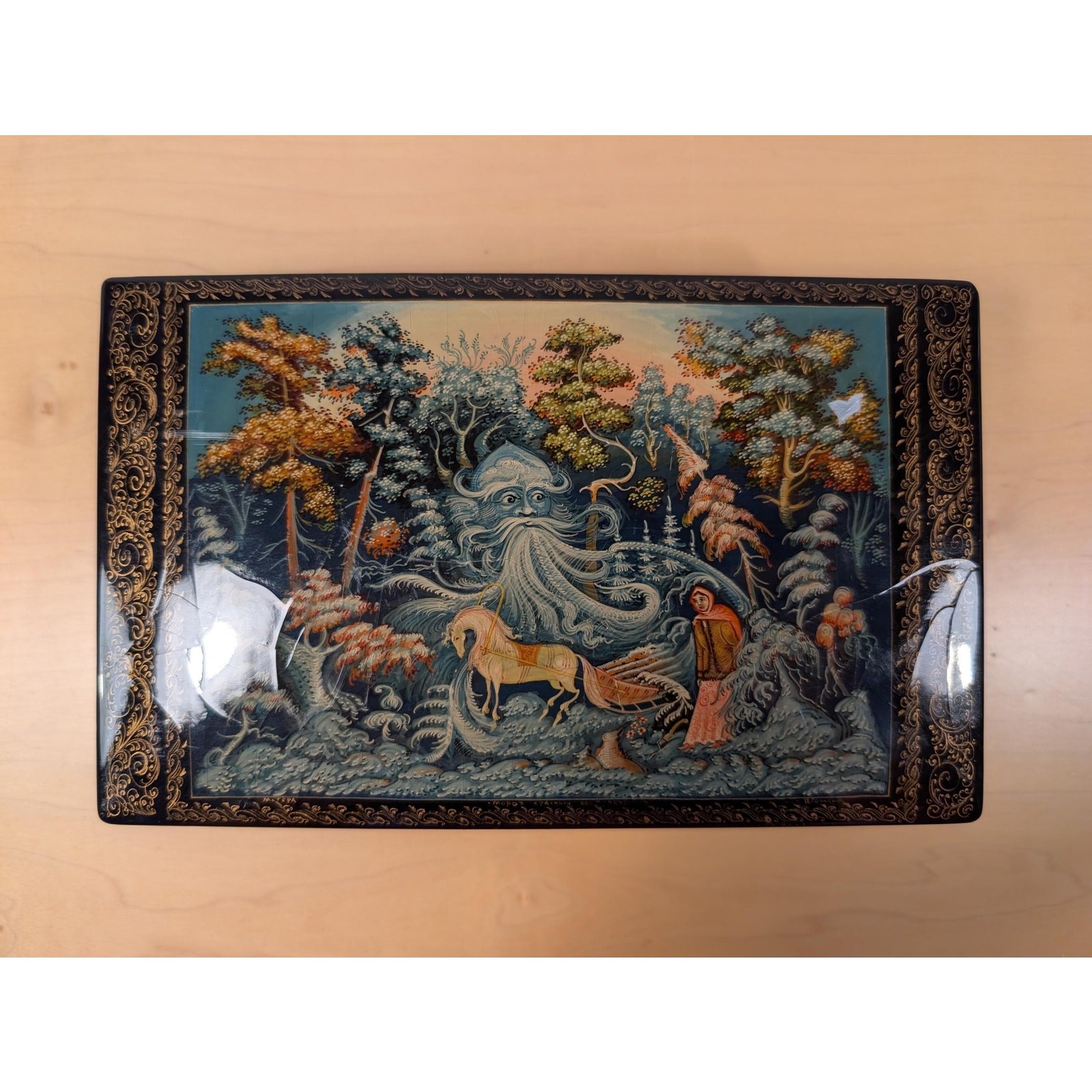 Vintage 1980s Mstera Russian Lacquer Box Morozko Signed P Golubykh Trinket AS IS