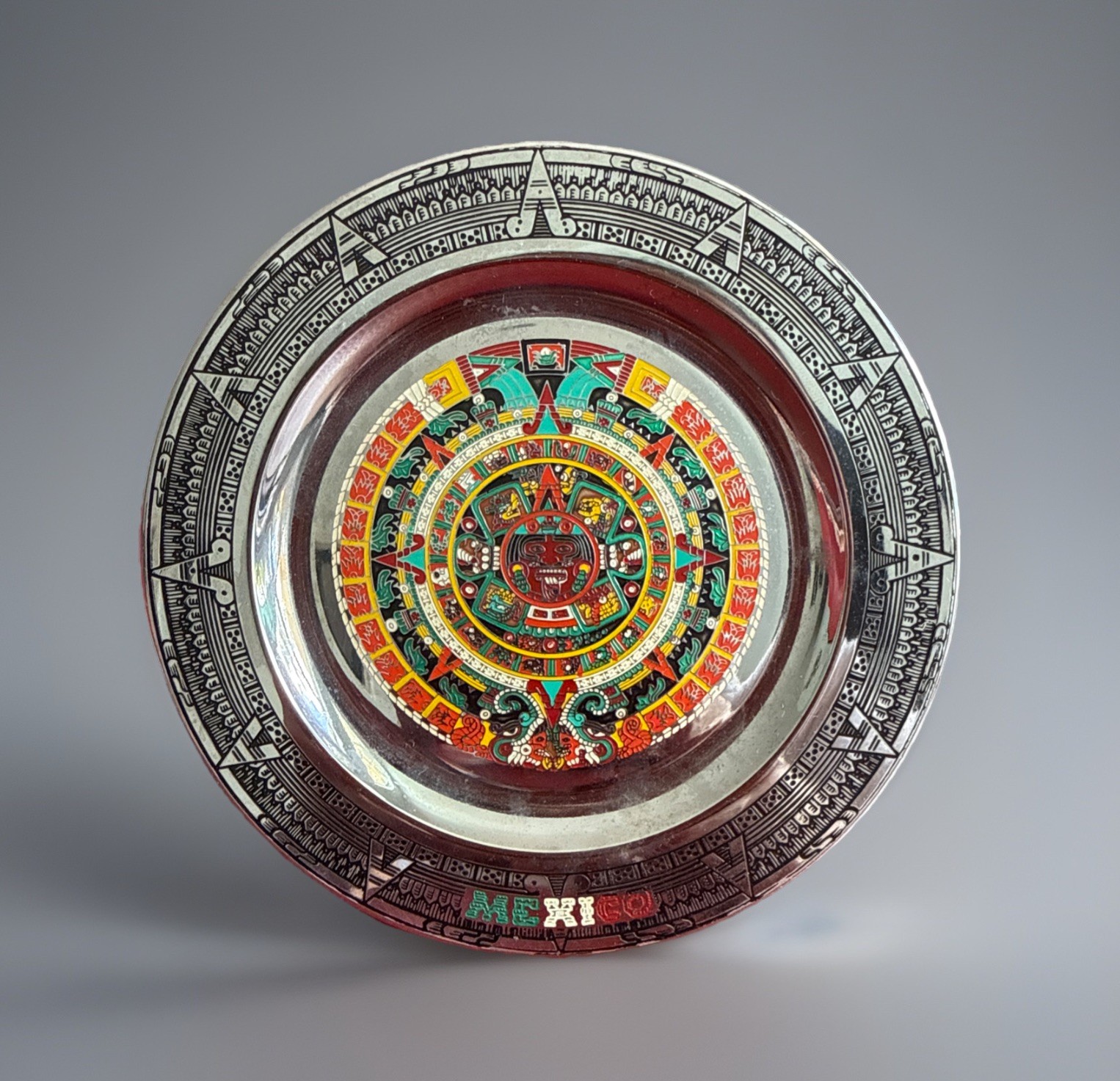 Vintage Artesanias Pre-Hispanicas Mexico Wall Dish Maya Calendar Hand Made