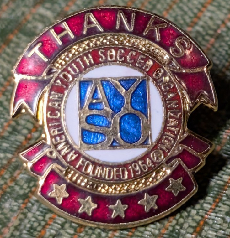 Vintage American Youth Soccer Organization Thanks 1964 Metal Lapel Pin