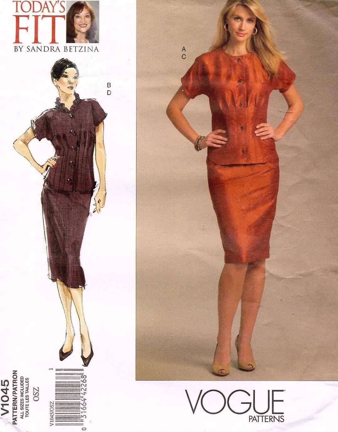 VOGUE Misses' Top and Skirt Sandra Betzina Pattern V1045 Bust 32-55 UNCUT