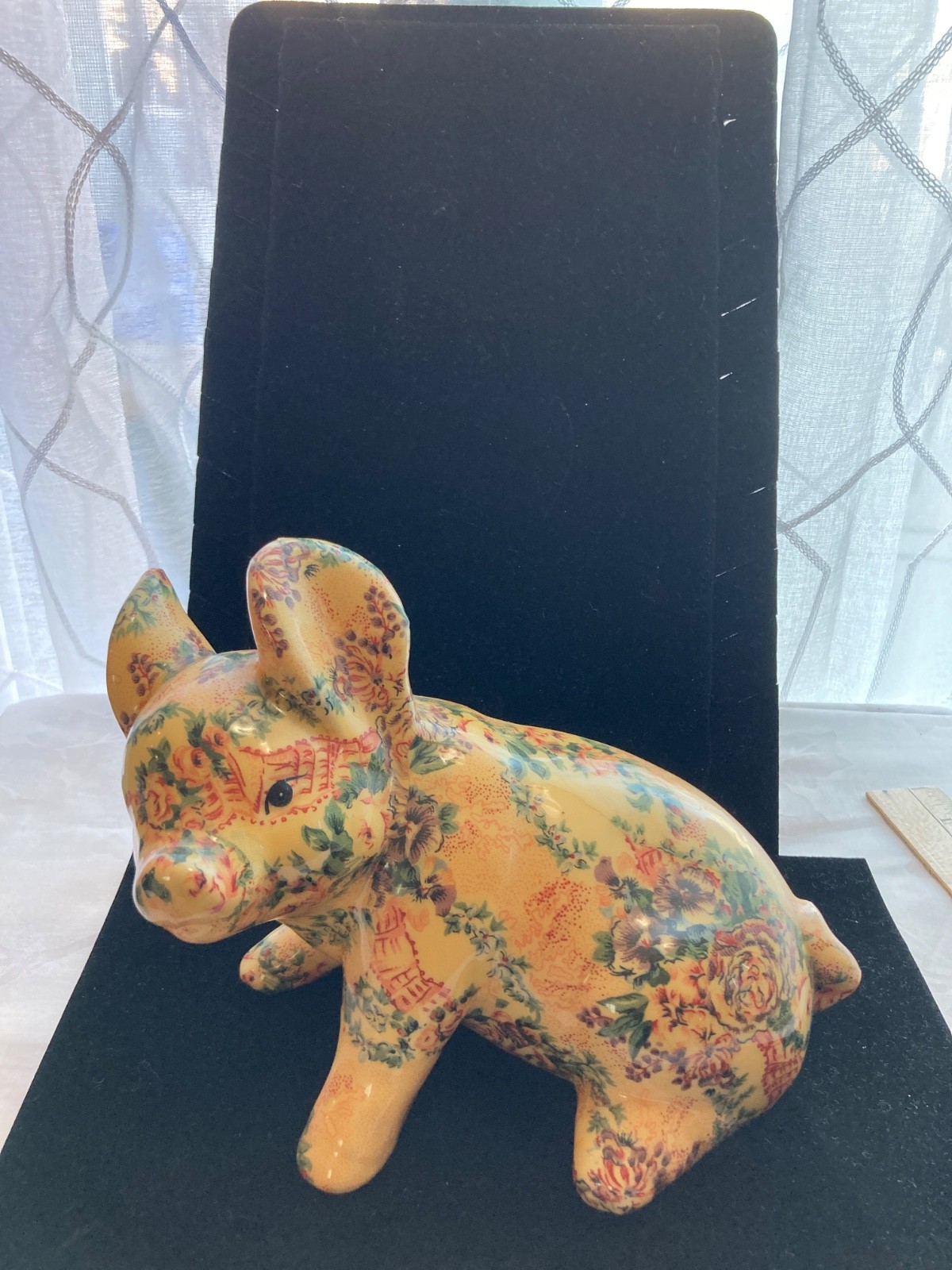 Vintage Floral Paper Moche Covered Floral Chintz Pig Figurine 8” X 6 1/2”
