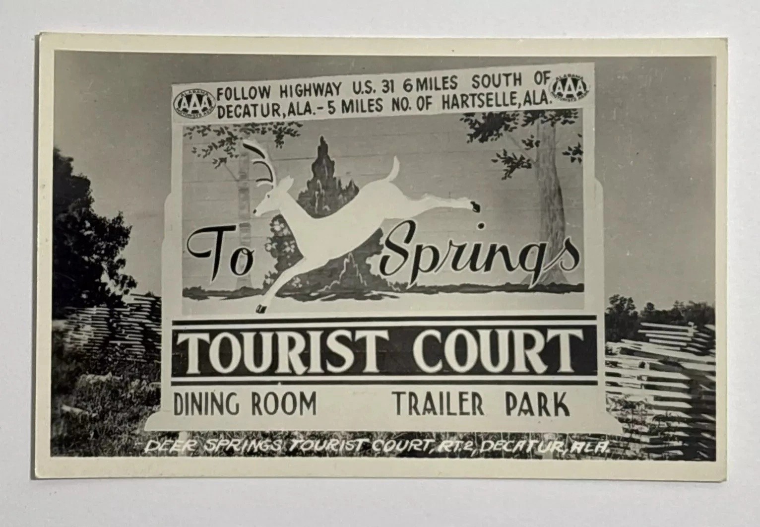 Deer Springs Tourist Court Billboard Rt 2 Decatur Alabama Real Photo Postcard
