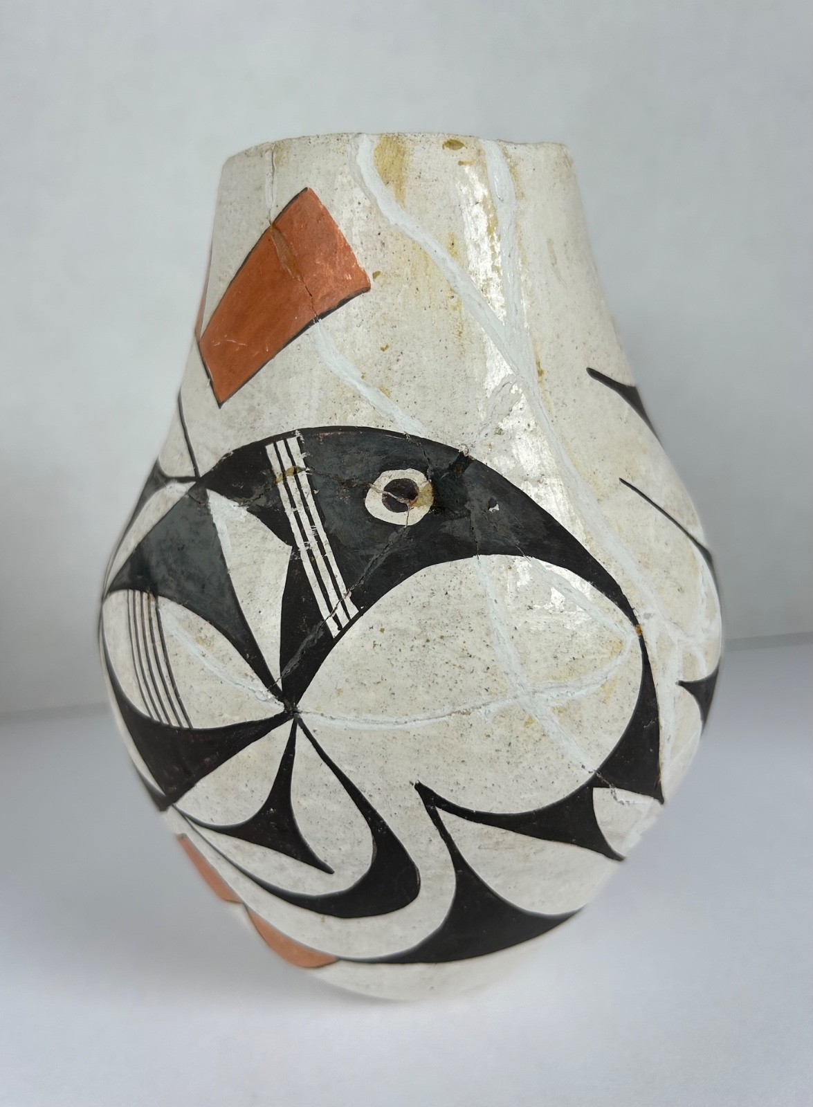 Original Acoma Pueblo polychrome pottery jar (olla) Bird pattern