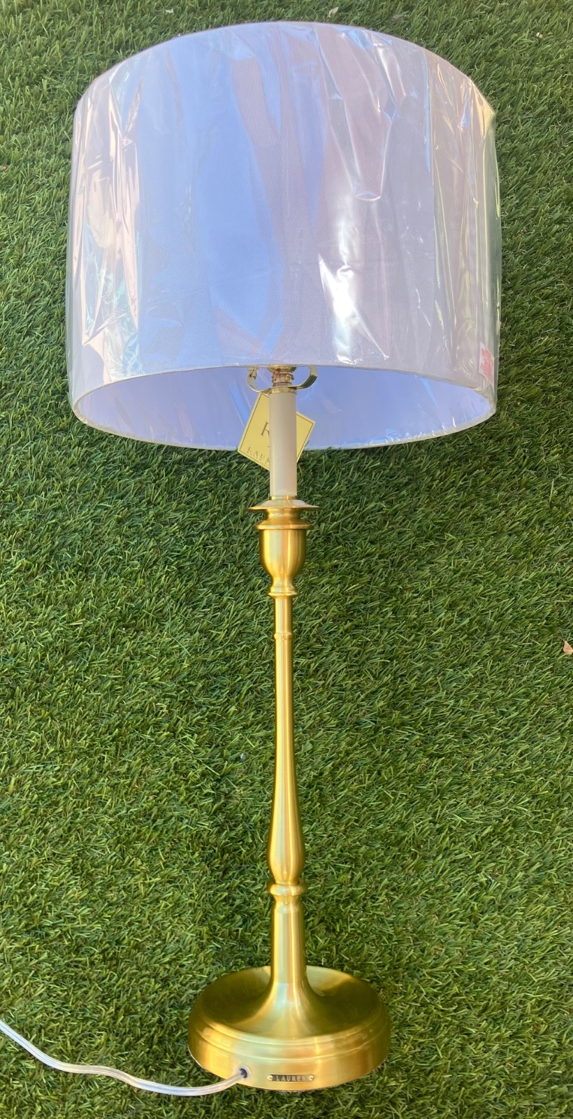 Tall 33” Ralph Lauren Home Brass Gold Buffet Candlestick Lamp & Shade 