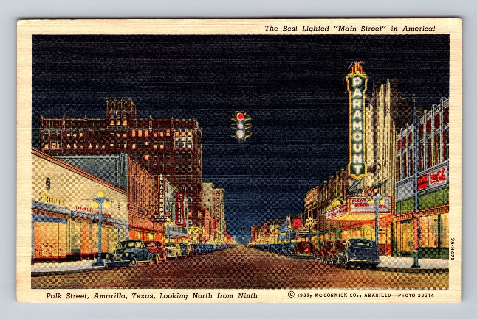 Amarillo TX-Texas, Main Street, Advertising, Antique, Vintage c1941 Postcard