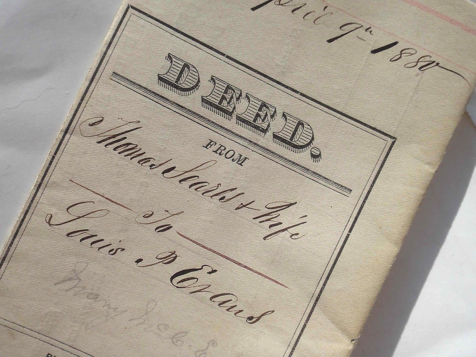 1880 antique DEED pottsgrove montgomery Thos SEARLES to L ESAUS indenture land