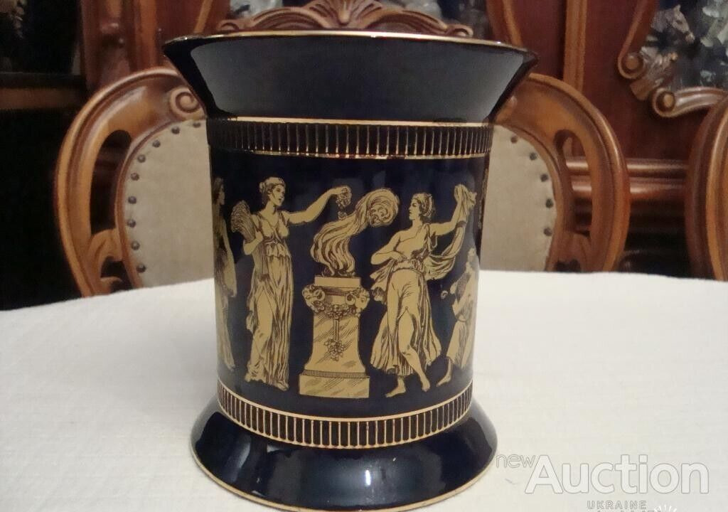 Antique Porcelain Beautiful Vase Greece Cobalt Gilding 24 Karat