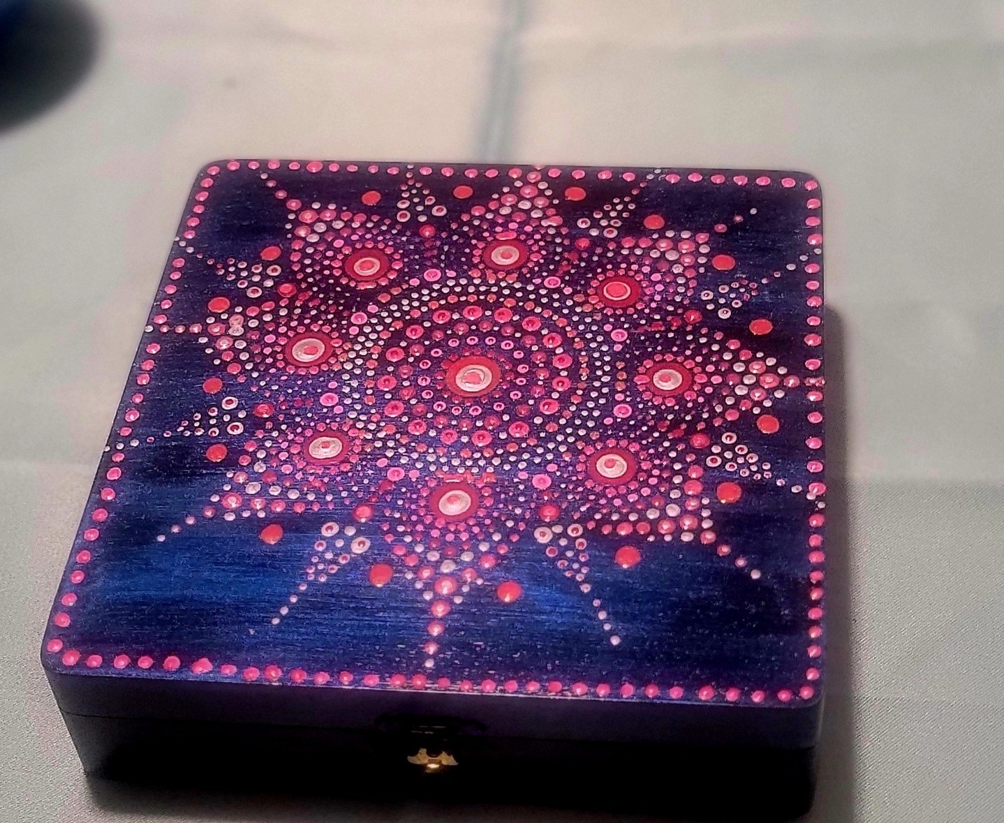 Unique Wooden Trinket Jewelry Box Painted Dot Design Mandala Boho Style Colorful Unique Wooden Trinket Jewelry Box Painted Dot Design Mandala Boho Style Colorful