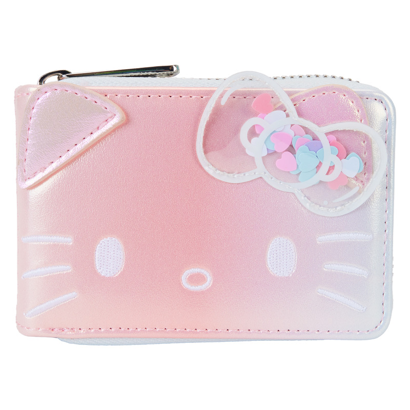 ✿ New LOUNGEFLY Sanrio Hello Kitty Zip Card Wallet Shiny Pink 50th Anniversary