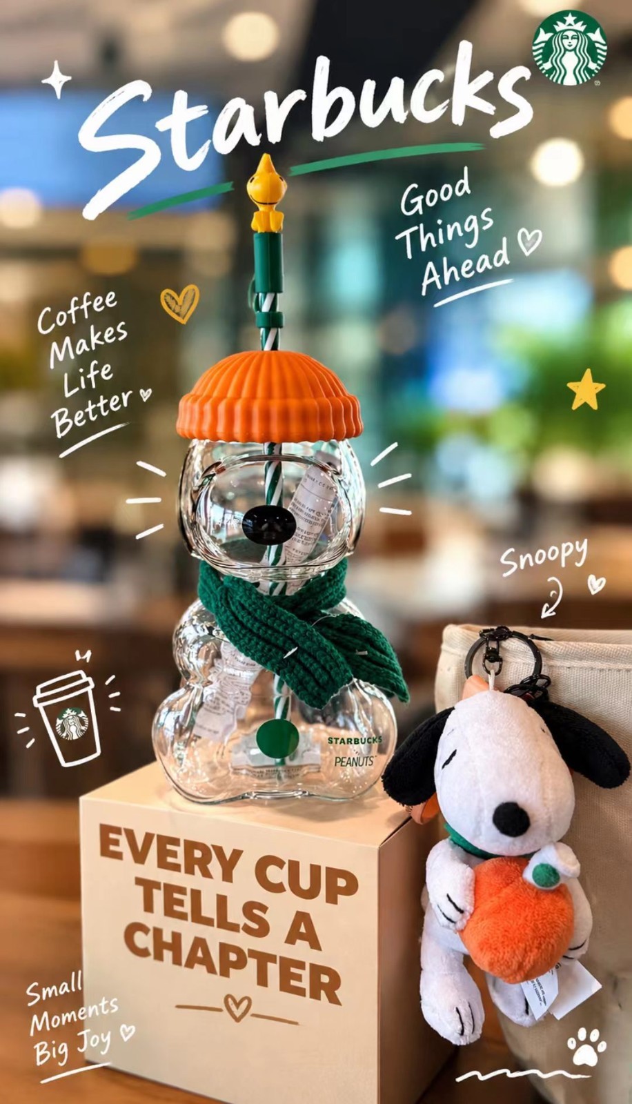 2026 100% Authentic Starbucks x Peanuts Snoopy Glass Cup Brand NewHalloween Gift