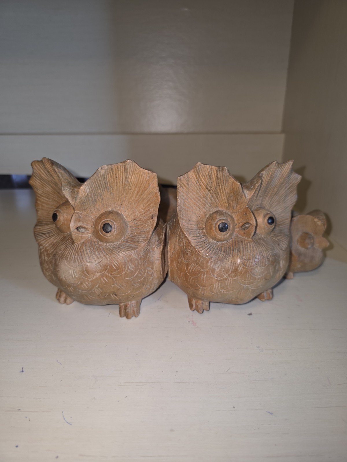 Unique Hand-carved Wooden Owl Family W/ Rats Indonesian Sculpture