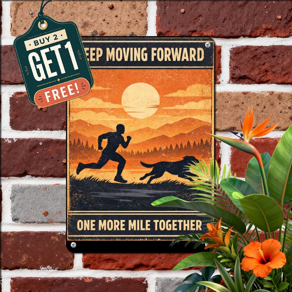 Never Stop Running Dog Quote Tin Sign Pet Lover Metal Wall Decor Plaque