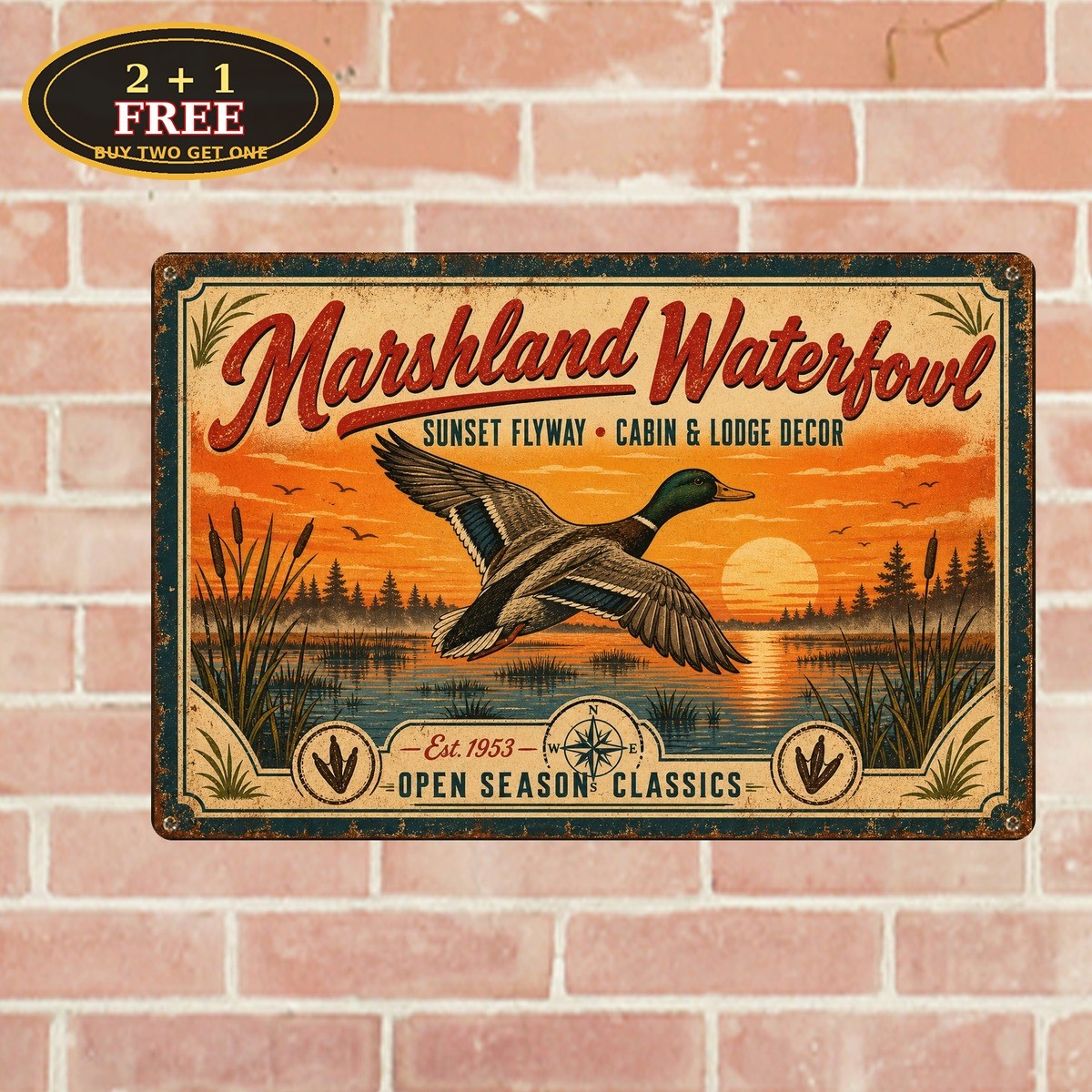 Classic Shotgun Duck Hunting Season Forest Lodge Cabin Metal Sign 8x12