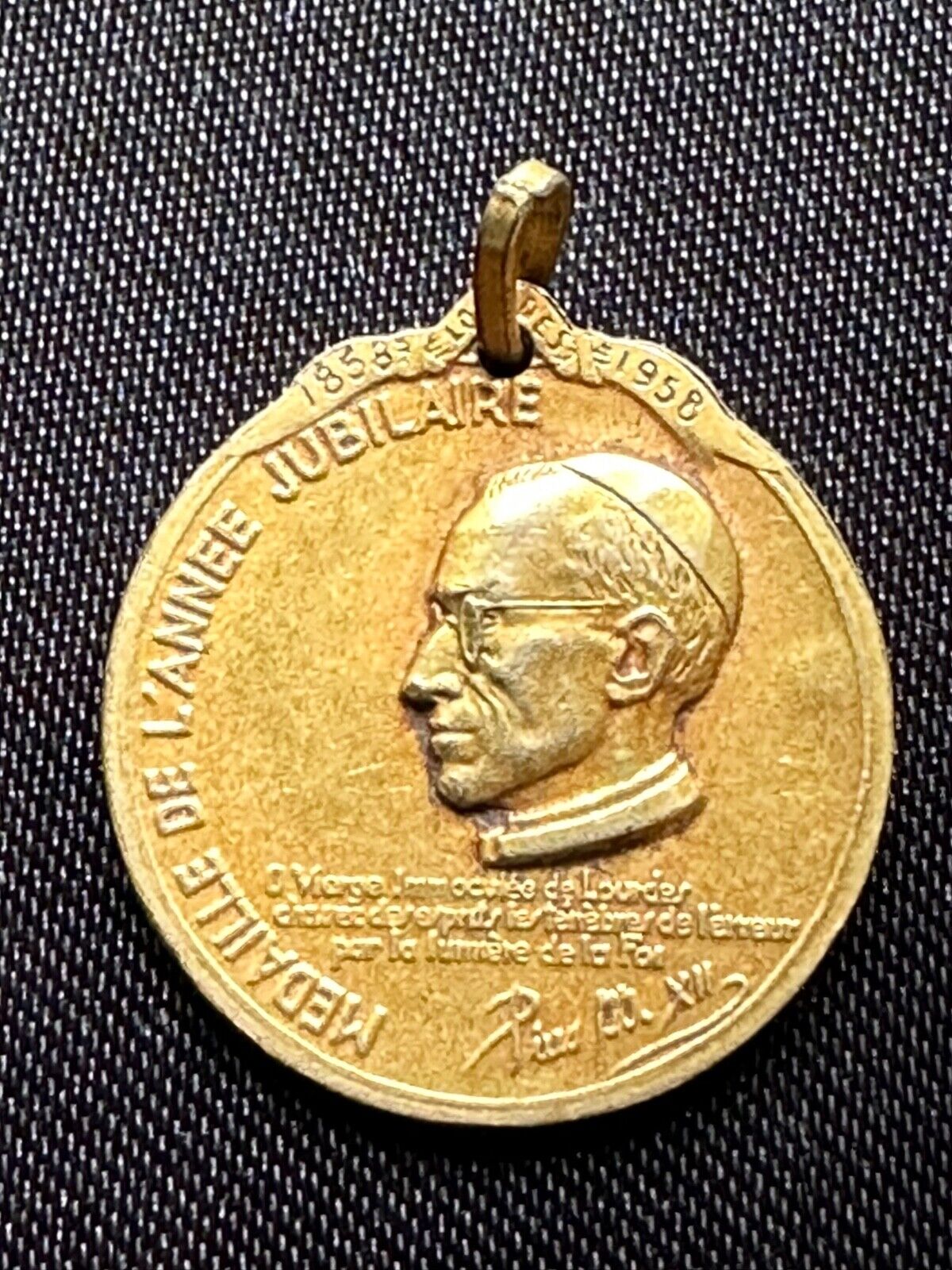 Rare 1958 Religious Gold plated jubilee medal 1858-1858 Lourdes signed AMA