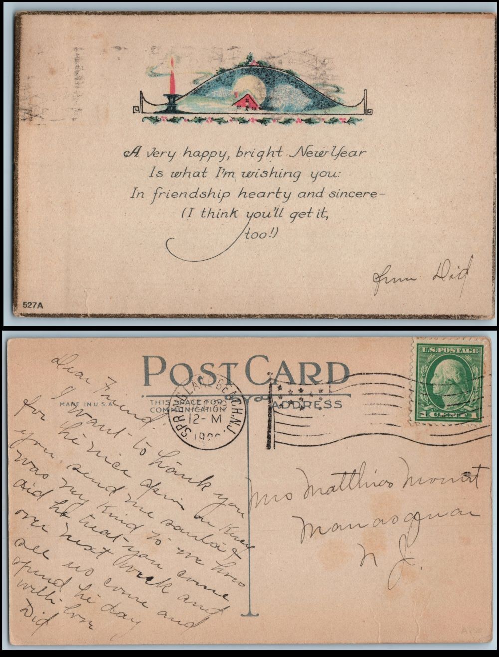 1920 New Year greeting postcard Spring Lake Beach NJ flag cancel Manasquan 1920 New Year greeting postcard Spring Lake Beach NJ flag cancel Manasquan