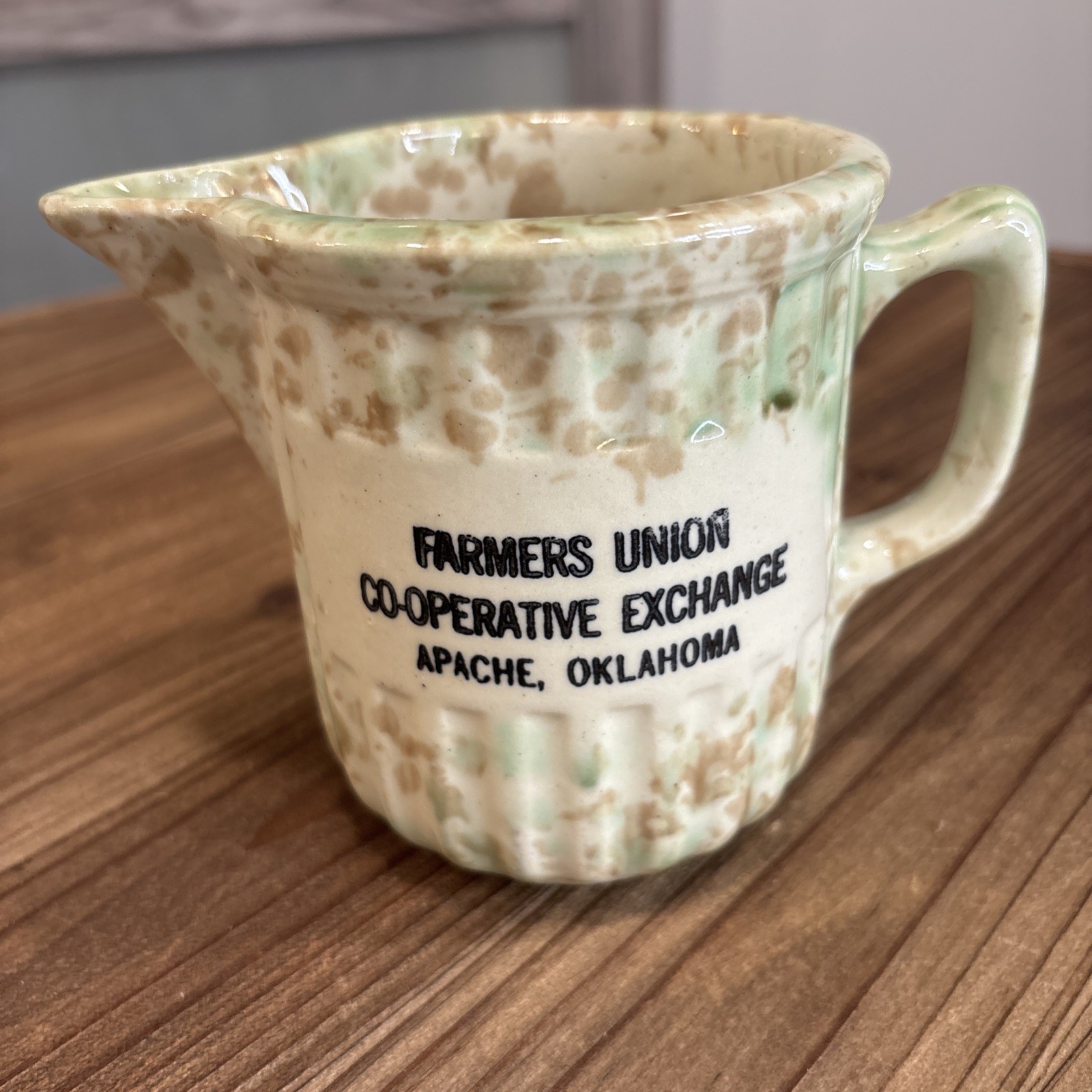 ADVERTISING STONEWARE PITCHER FARMERS Union Cooperative Exchange Apache OK ~RARE