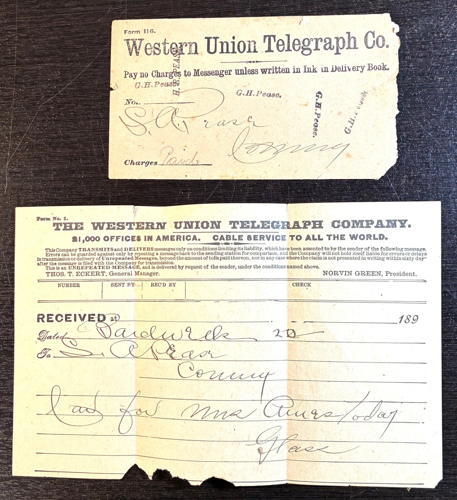 1890s Western Union Telegram Ephemera Collectible 