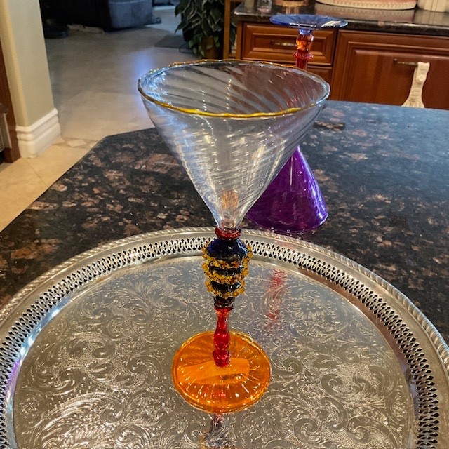 Stunning Artisan Robert Dane Art Glass Martini Stemware - 4 Unique Design Styles